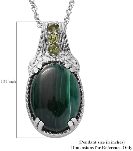 SHOP LC DELIVERING JOY Stainless Steel Malachite Peridot Birthstone Pendant Necklace for Women Jewelry Size 20" Birthday Gifts for Women