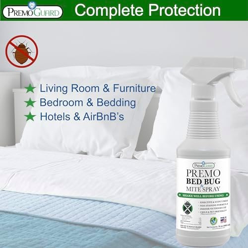 Premo Guard Bed Bug & Mite Killer Spray – University Tested 100% Kill Rate | Natural, Safe for Bedding, Furniture, Fabrics, and Clothing, Non Toxic, Stain & Scent Free, Child & Pet Safe