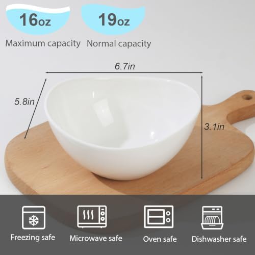 Samsle 19 Ounces Ceramic Serving Bowls, Sturdy Porcelain White Oval Salad Bowls, Stackable Food Server Fruit Display Dishes for Party Dinner