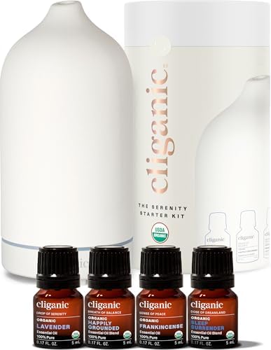 Cliganic Organic Essential Oils Set (Top 5 - The Classics) - 100% Pure Natural - Aromatherapy, Candle Making - Peppermint, Lavender, Eucalyptus
