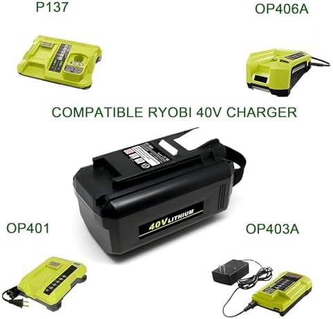 Replacement Battery for Ryobi 40v Battery OP4015 OP4050A OP4040 OP4050 Compatible with Ryobi 40V Cordless Power Tools, Capacity 4.0Ah