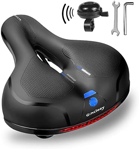 Comfort Bike Seat for Women Men,Wide Bicycle Saddle Replacement Memory Foam Padded Soft Bike Cushion with Dual Shock Absorbing Universal Fit for Indoor/Outdoor Bikes with Reflect