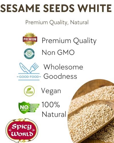 Spicy World White Sesame Seeds 3 LB Bag - Natural, Raw, Hulled, Non-GMO, Bulk Resealable Bag