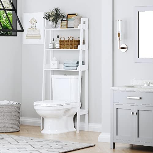 UTEX Over The Toilet Storage Shelf, 3-Tier Bathroom Organizer, White | FSC-Certified MDF, Open Ladder Design, Adjustable Lower Crossbar, Anti-tip Hardware, 33-Inch Clearance, Raised Side Guards