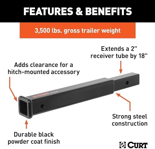 CURT 45796 18-Inch Trailer Hitch Extension for 2-Inch Receiver, 3,500 lbs.