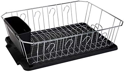 Kitchen Details 3 Piece Dish Rack | Drying Rack, Cutlery Basket & Drainboard Tray | Countertop | Self Draining | Open Wire Design | Chrome | White
