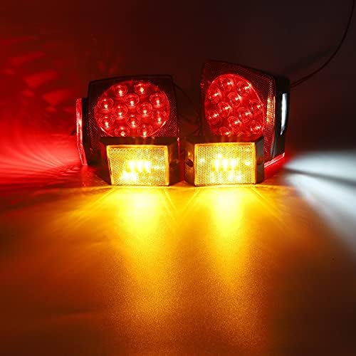 Partsam 12V Waterproof Square LED Trailer Tail Light Kit Clear Lens Red Trailer Brake Stop Tail Turn Signal Running Lights License Kit for Camper