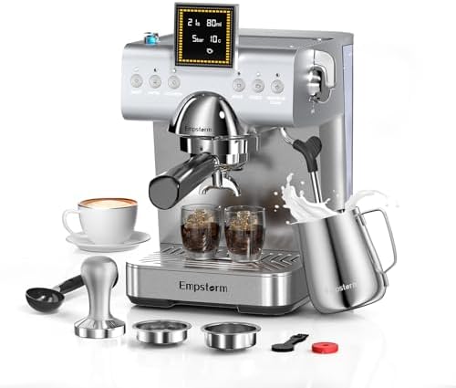 Empstorm CB2 20 Bar Espresso Machine with Milk Frother Steam 1350W Silver | LED Display Compact Espresso maker Cold Brew& Hot Coffee Maker