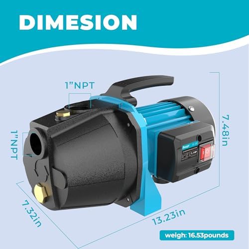 1.1HP Shallow Well Pump, Garden, Water Transfer, Home Lawn Draining Irrigation Pump, Pressure Booster, Sprinkler, Jet