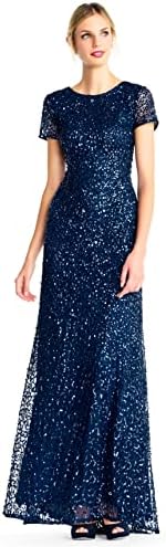 Adrianna Papell Womens Short-Sleeve All Over Sequin Gown