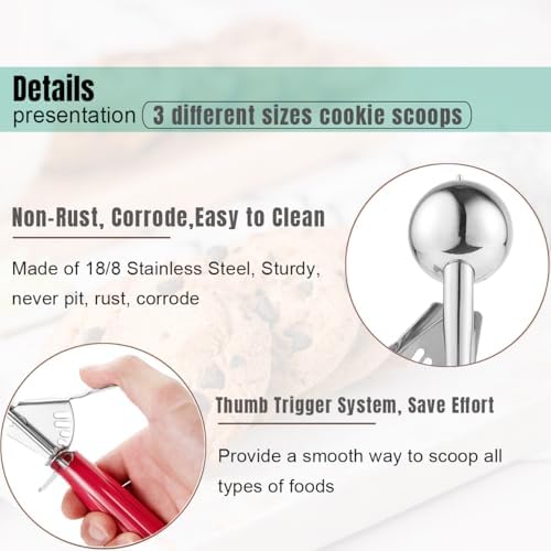 Saebye Cookie Scoop Set, Ice Cream Scoop Set, Cookie Scoops for Baking, Multiple Size Large-Medium-Small Size Disher