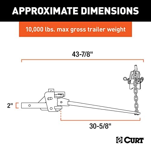 CURT 17333 Short Trunnion Bar Weight Distribution Hitch, Up to 15,000 lbs., 2-Inch Shank