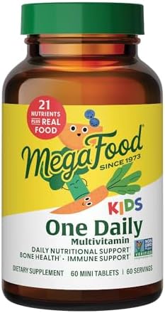 MegaFood Kids One Daily Multivitamin with 21 Key Nutrients, 60 Mini Tablets | Mini Multivitamin for Kids, Supports Immune, Cellular Energy, Teeth & Bone health, Non-GMO, Vegetarian, 60 Servings