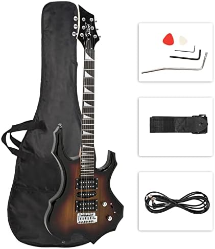 Glarry Cool Burning Fire Style Electric Guitar Christmas gift for Beginner Guitar Lover with Accessories Pack (Black)