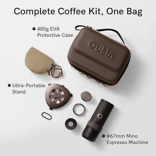 OutIn Mino Portable Electric Espresso Machine Travel Gift Set, 22-Bar Self-Heating Espresso Maker with Foldable Coffee Stand, EVA Plus Carrying Case