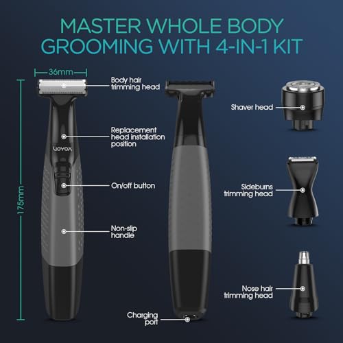 VOYOR Beard Trimmer for Men, Electric Razor for Face, Body & Nose, Wet/Dry