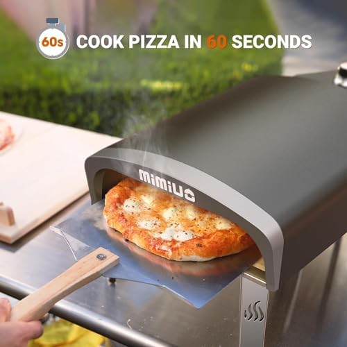 Mimiuo 12" Gas Pizza Oven Outdoor 33Lbs – 60S Bake, w/Stone, Peel & Cover