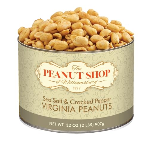 The Peanut Shop of Williamsburg Extra-Large Handcooked Lightly Salted Virginia Peanuts Williamsburg Peanuts Non-Gmo Kosher Gluten-Free No Preservatives - 32 Oz Tin