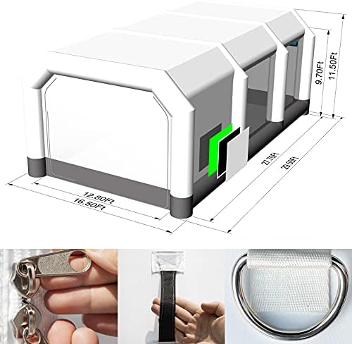 GORILLASPRO Inflatable Paint Booth 26x15x10Ft, Inflatable Spray Booth with (750W + 950W) Blowers, Upgrade Air Filter System Environment Friendly