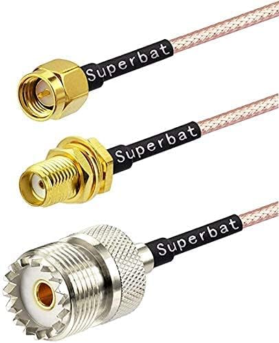 Superbat Coax UHF Female SO-239 to SMA Female Adapter Extension Cable RG316 12" for Baofeng CB Radio Handheld Walkie Talkie 2pcs