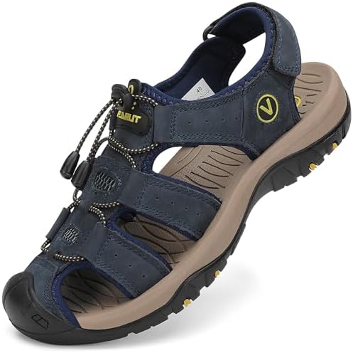FLARUT Men's Sport Sandals Closed Toe Leather Water Hiking Shoes