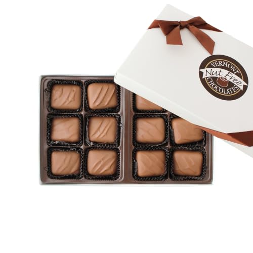 Vermont Nut Free Chocolates Boxed Chocolate Caramels (Assorted Chocolate) 12-Piece, Nut-Free, Egg-Free, Kosher