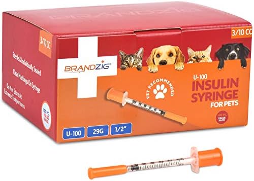 Brandzig U-100 Pet Insulin Syringes 29G 3/10cc, 1/2" 100-Pack