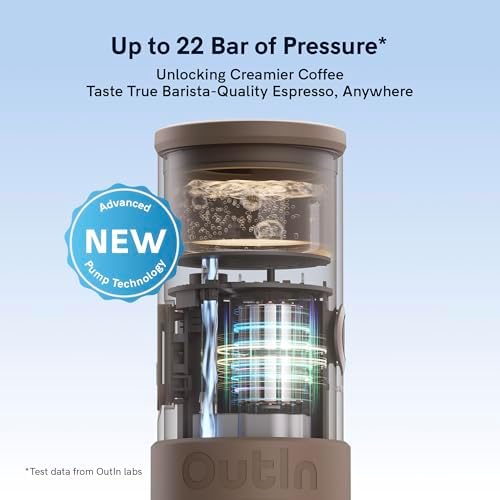 OutIn Mino Portable Electric Espresso Machine for Travel with Self-Heating | Mini Camping Coffee Maker, Pocket-Sized Coffee Machine