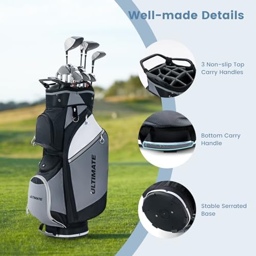 ULTIMATE Golf Cart Bag w/14 Way Top Dividers, Lightweight Golf Stand Bag w/Rain Hood & 7 Zippered Pockets Including a Cooler Pocket, Umbrella Holder