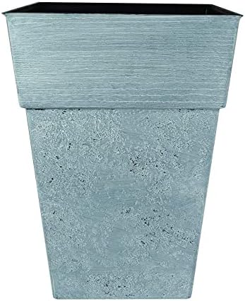 The HC Companies 18 Inch Avino Tall Square Planter - Decorative Indoor Outdoor Plant Pot for Front Porch, Deck, Patio and Home, Oxidized Black
