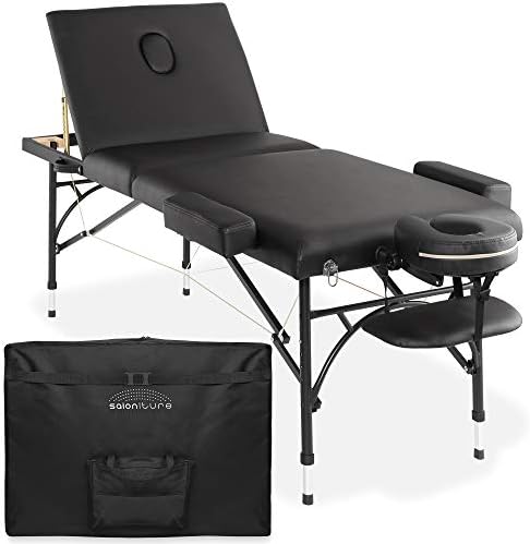 Saloniture Professional Portable Lightweight Tri-Fold Massage Table with Aluminum Legs - Includes Headrest, Face Cradle