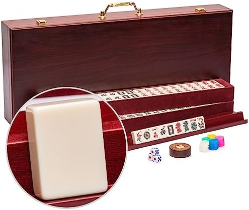 Yellow Mountain Imports American Mahjong Set – The Classic with 166 Tiles, Vintage Rosewood Veneer Case & Mahjong Accessories