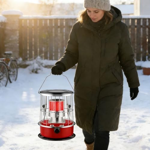 Kerosene Heater - 9000 BTU Non Electric Heater, Large Capacity with Tipping Protection, 20H Runtime Heating for Indoor Outdoor Garage Camping Emergency Heat Cooking, Red