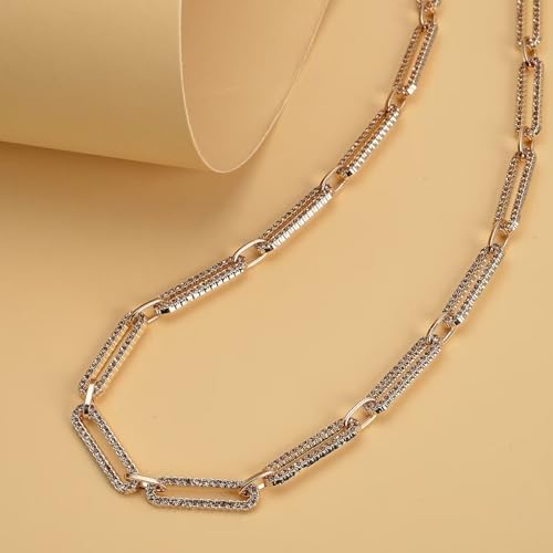 Shop LC Champagne Crystal Paperclip Necklace 18-22 Inches in Goldtone