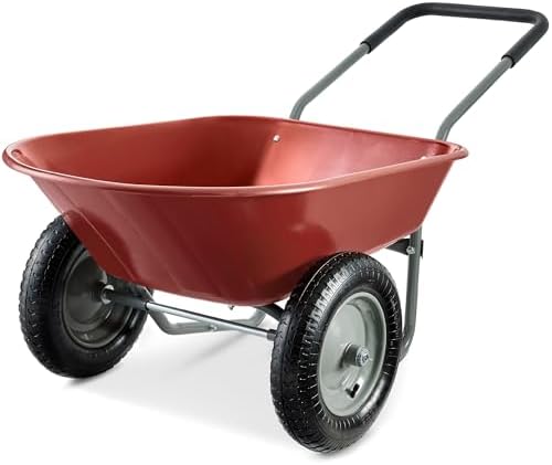 Best Choice Products Dual-Wheel Home Utility Yard Wheelbarrow Garden Cart w/Built-in Stand for Lawn, Gardening, Construction - Green