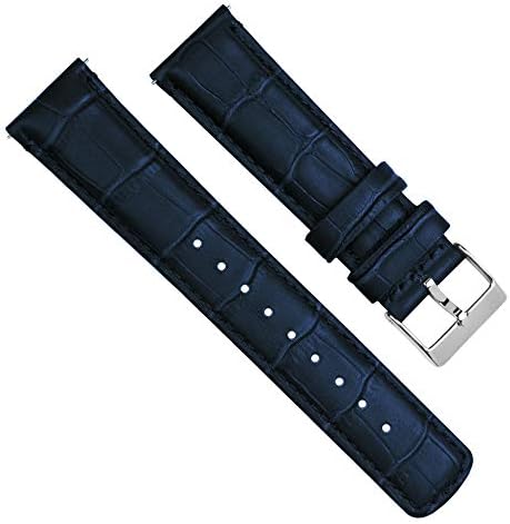 BARTON WATCH BANDS, 20mm Navy Blue - Long - Alligator Grain - Quick Release Leather Watch Bands
