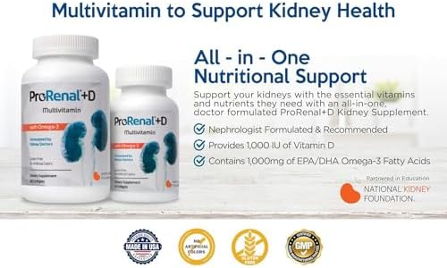 ProRenal+D with Omega-3 Fish Oil Kidney Multivitamin 60 Softgels, 30-Days