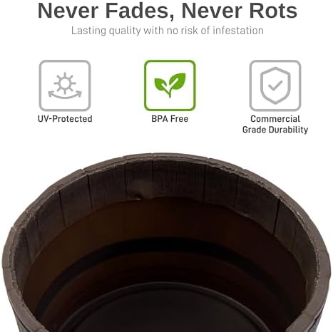 RTS Companies Home Accents 24" Whiskey Barrel Planter, Durable Polyethylene Indoor/Outdoor Flower Pot, Weather-Resistant Plastic Garden Planter, Black, 1-Pack