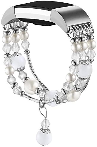 Simpeak 5.8-7.2 Fashion Band Compatible with Fitbit Charge 2 Smartwatch, Elastic Women Beaded Band Replacement for Fitbit Charge 2 Only, White