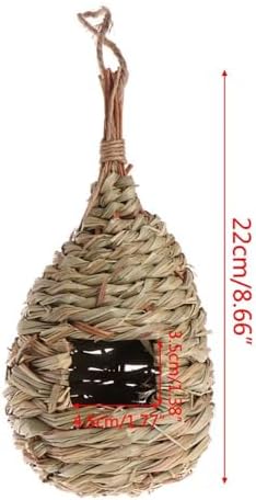 Hummingbird House, Pack of 3 Grass Bird Hut, Hand Woven Hanging Birdhouse Outside Roosting Pocket Nest for Hummingbird Wren Sparrow Wicker Finch Chickadee