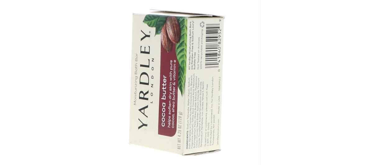 Yardley London Nourishing Bath Soap Bar Cocoa Butter, Helps Soften Dry Skin with Pure Cocoa Butter, Shea Butter & Vitamin E, 4.0 oz Bath Bar, 1 Soap Bar