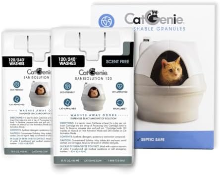 CatGenie 2+1 Supply Combo, 2 SaniSolution Cartridges + Washable Granules, Self Cleaning Cat Litter Box Refill Bundle, Compatible with CatGenie A.I, Fresh Scent