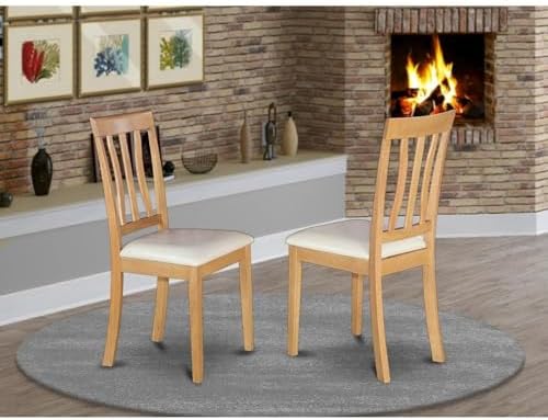 East West Furniture ANC-WHI-W Antique Dining Room Chairs - Slat Back Solid Wood Seat Chairs, Set of 2, Buttermilk & Cherry