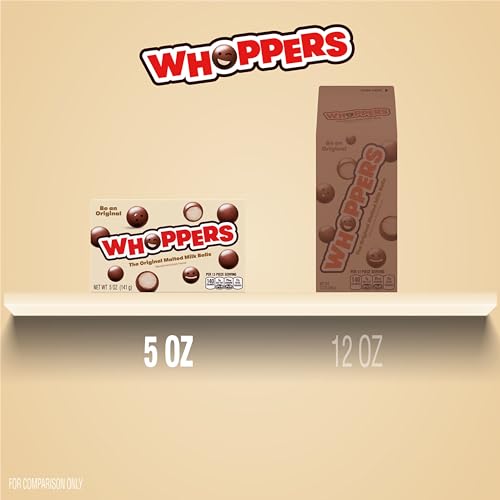 WHOPPERS Malted Milk Balls Candy Box, 5 oz | Crunchy malted milk balls coated in chocolate flavored candy for movie nights and snack breaks.
