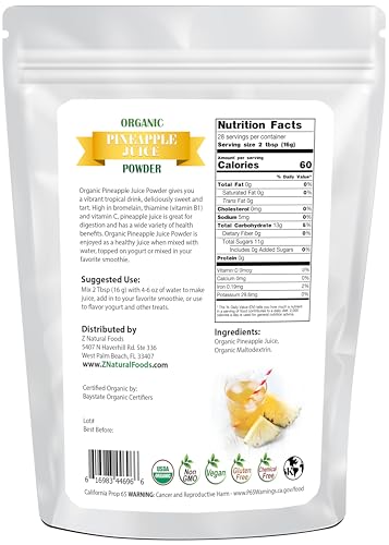 Z Natural Foods Organic Tart Cherry Juice Powder - Vegan, Kosher, 1 lb