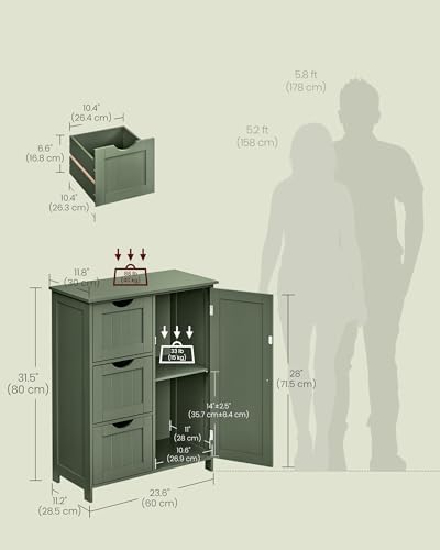 VASAGLE Floor Storage Cabinet, Freestanding Storage Unit with 3 Drawers, 1 Adjustable Shelf, for Bathroom Living Room Dining Kitchen, 11.8 x 23.6 x 31.5 Inches, Cloud White UBBC049WH01S