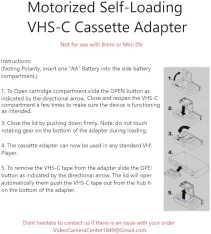 Motorized VHS-C to VHS Cassette Adapter for JVC C-P7U CP6BKU C-P6U Panasonic PV-P1 RCA VCA115