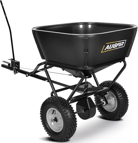AugFir Tow Behind Broadcast Spreader, 130 LBS Capacity Lawn Fertilizer Spreader for Riding Mower, ATV, UTV & Tractor