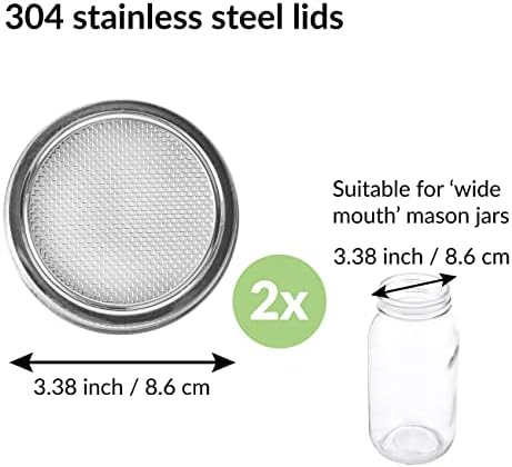 2 Pack Seed Sprouting Jar Lids | For 2.75" Regular Mouth Mason Jars | Fresh Sprouts at Home | Strainer Screen for Canning Jars | 304 Stainless Steel