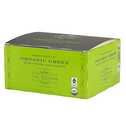 Harney & Sons Organic Green Tea with Citrus & Ginkgo, 50 Tea Bags | Organic green tea with citrus, ginkgo and lemongrass. Contains caffeine.